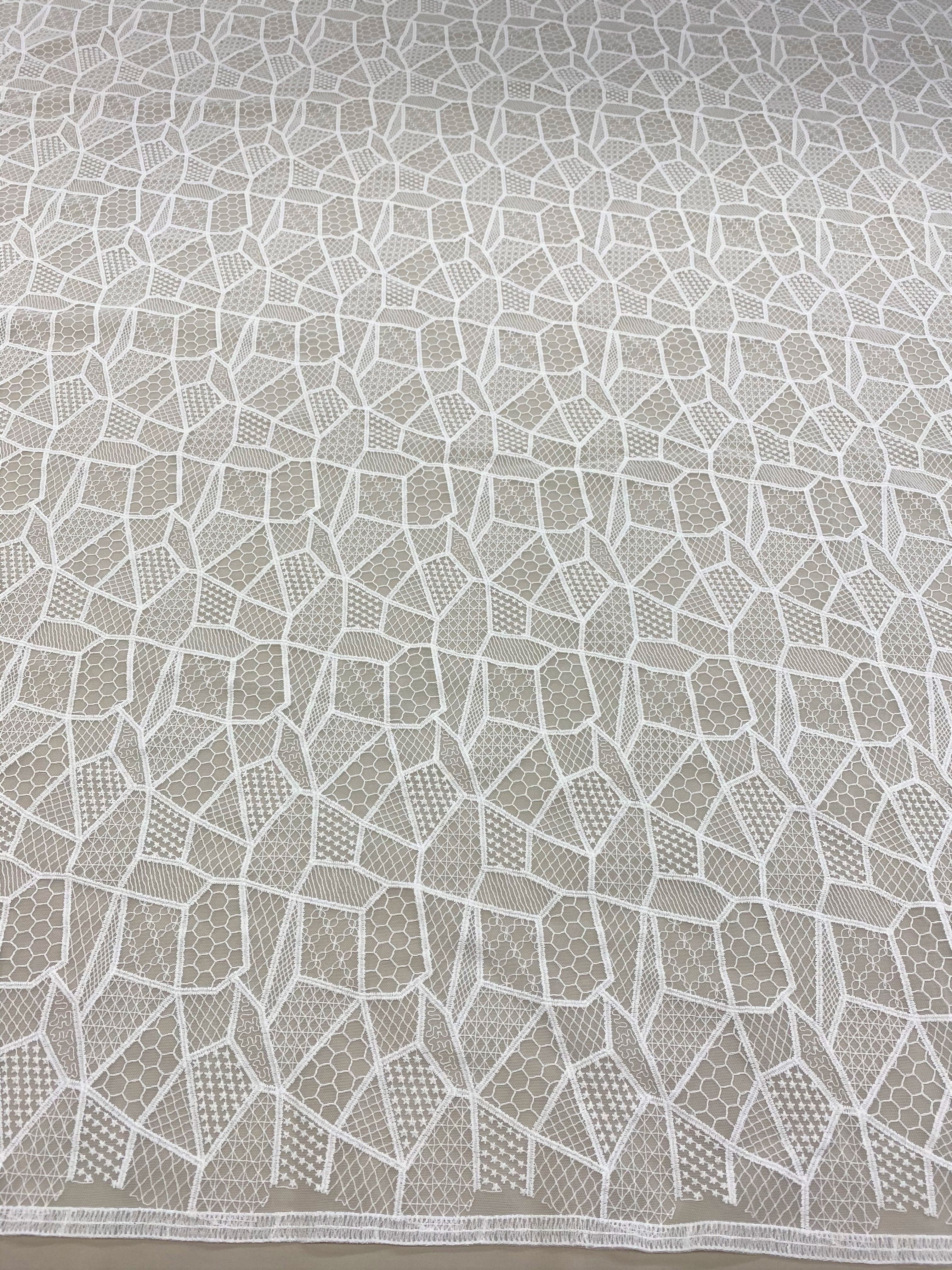 Ivory Geometric Lace — featuring geometric motifs, 120cm wide