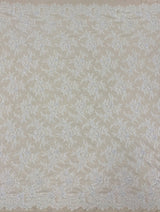 White Beaded Fine Lace — featuring scalloped edges, eyelash detail and floral motifs, in nylon, 150cm wide