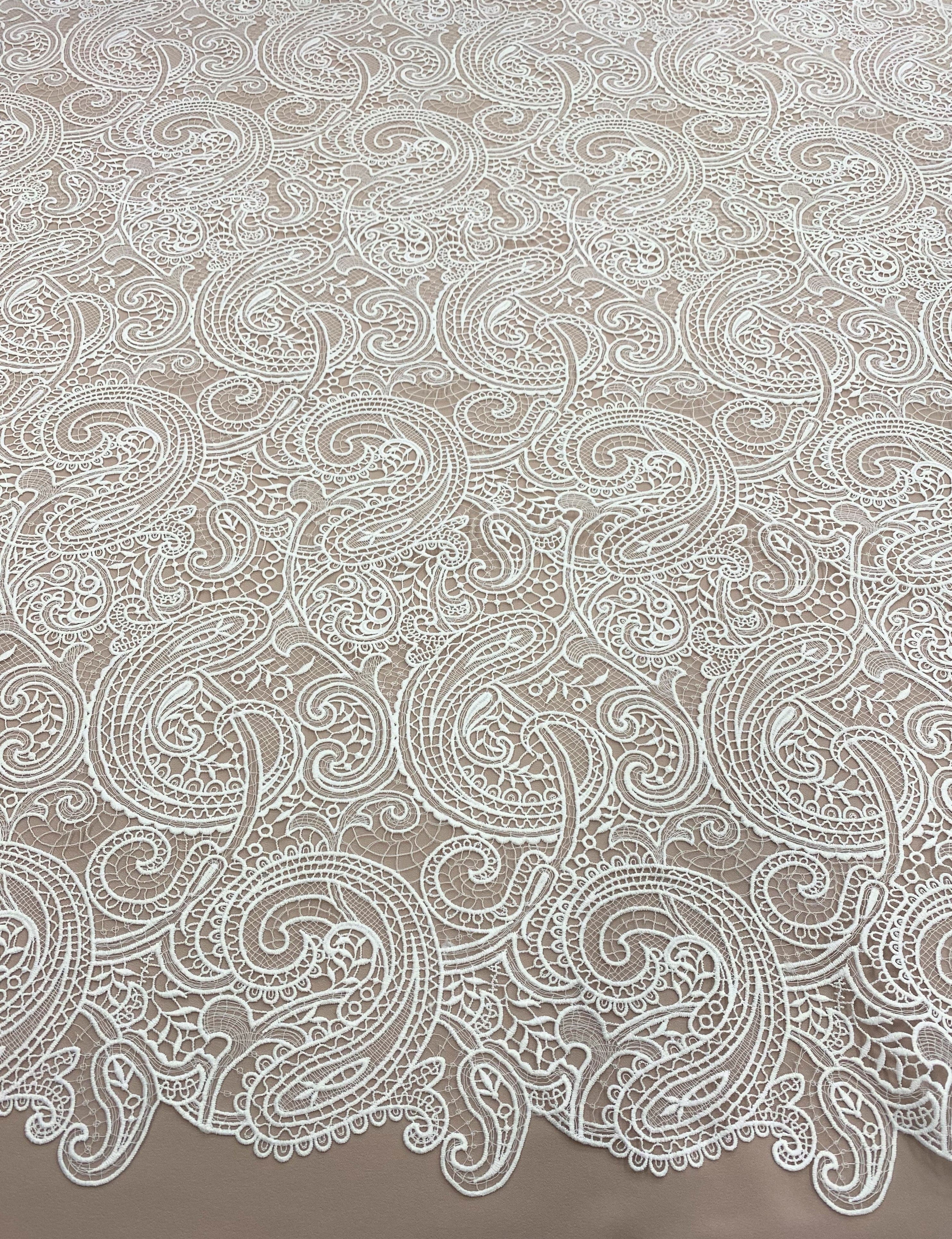 Ivory Paisley Guipure Lace — featuring Guipure motifs, 125cm wide