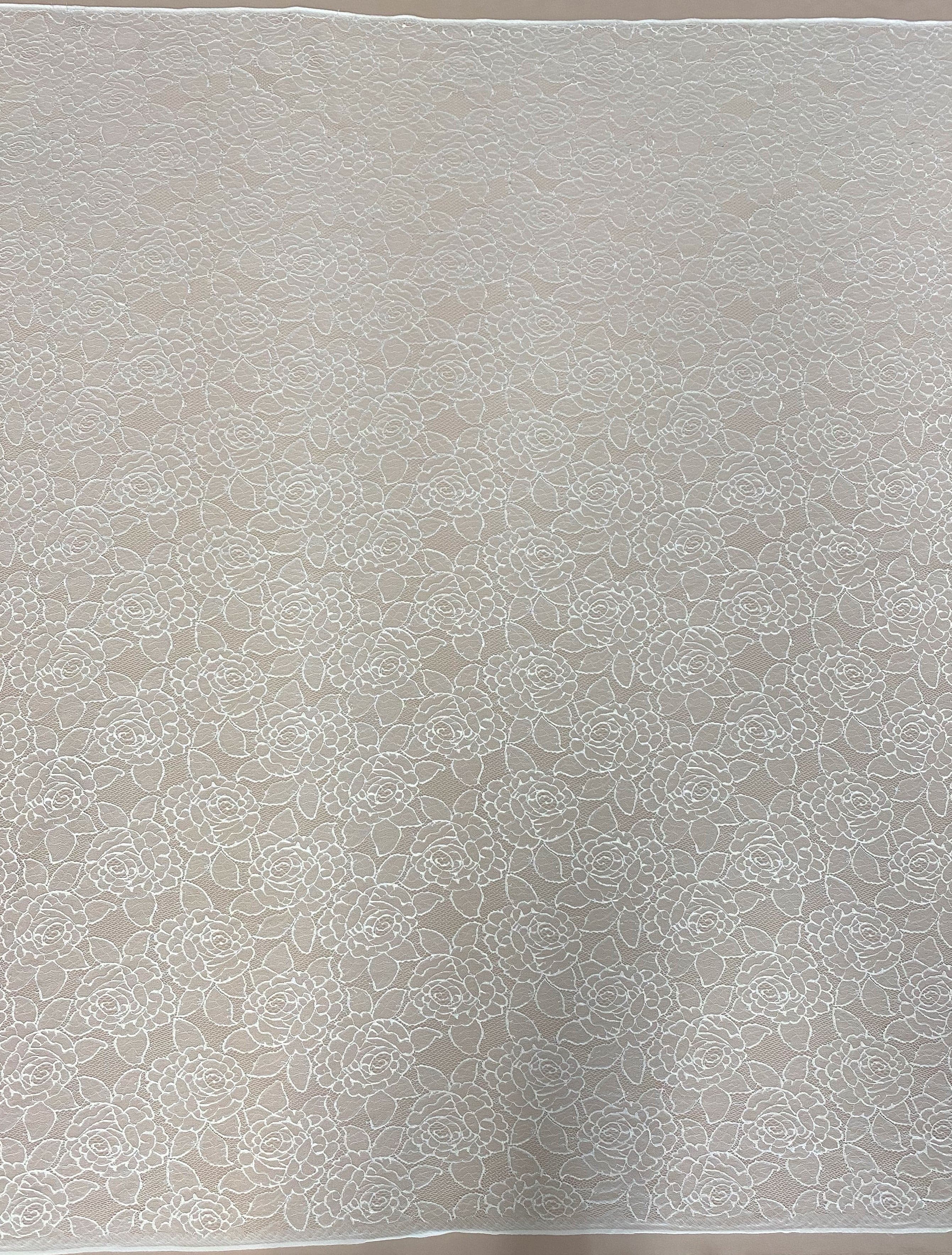 Light Ivory Fine Rose Lace — featuring an all-over rose design, 130cm wide