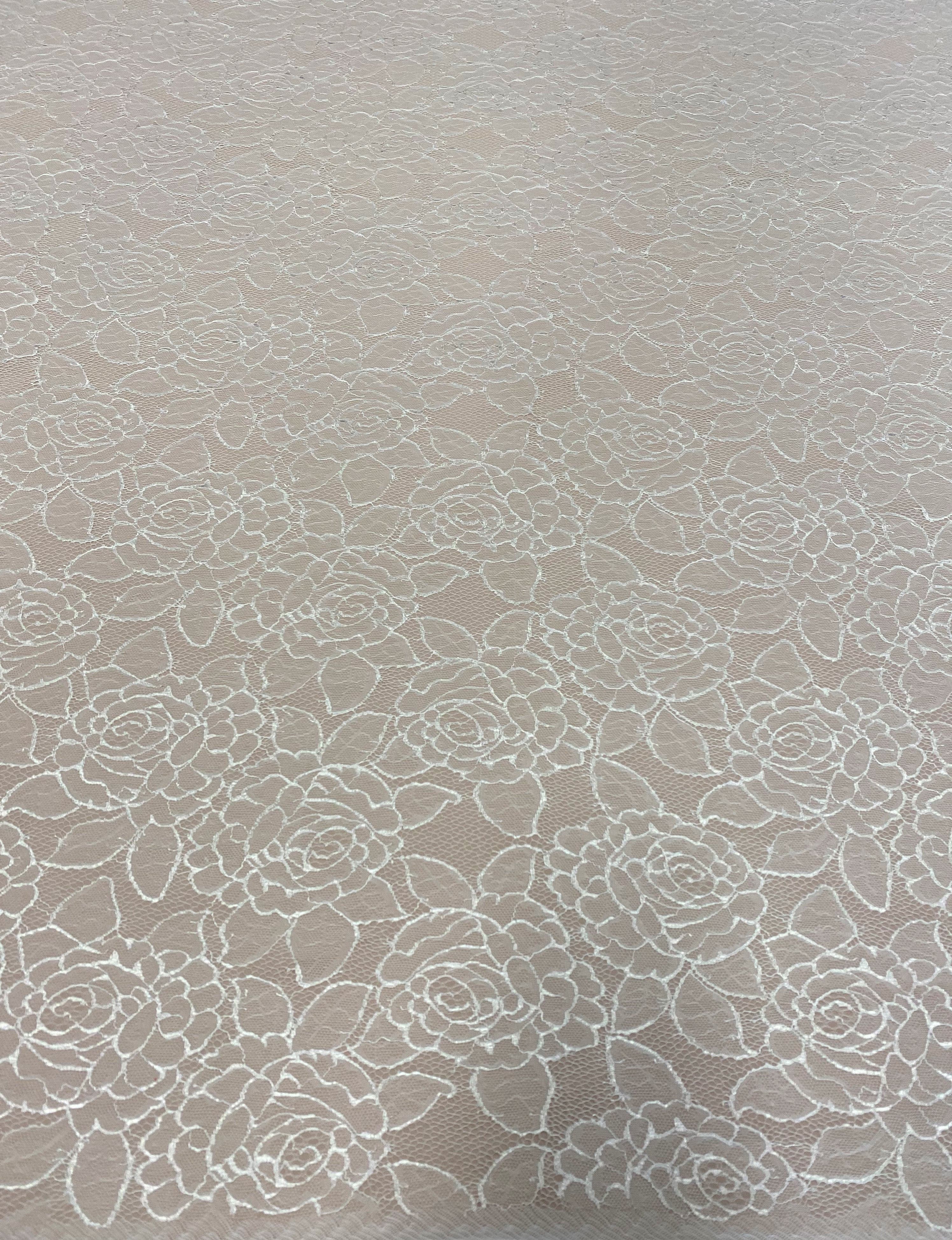 Light Ivory Fine Rose Lace — featuring an all-over rose design, 130cm wide