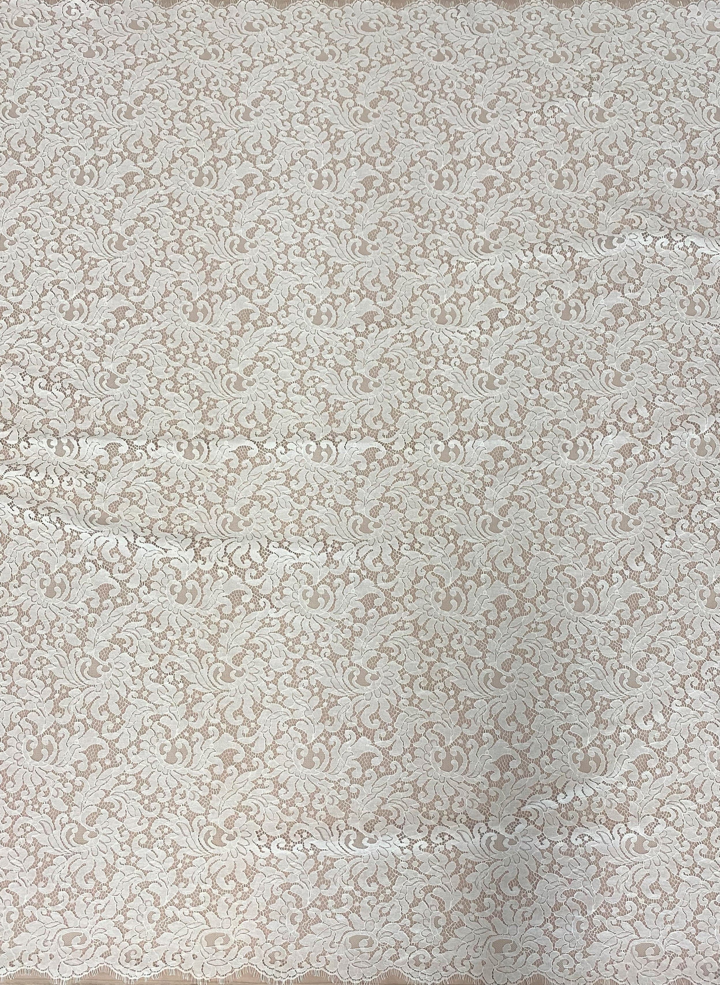 Ivory Corded Fine Lace — featuring scalloped edges and a corded texture, 130cm wide