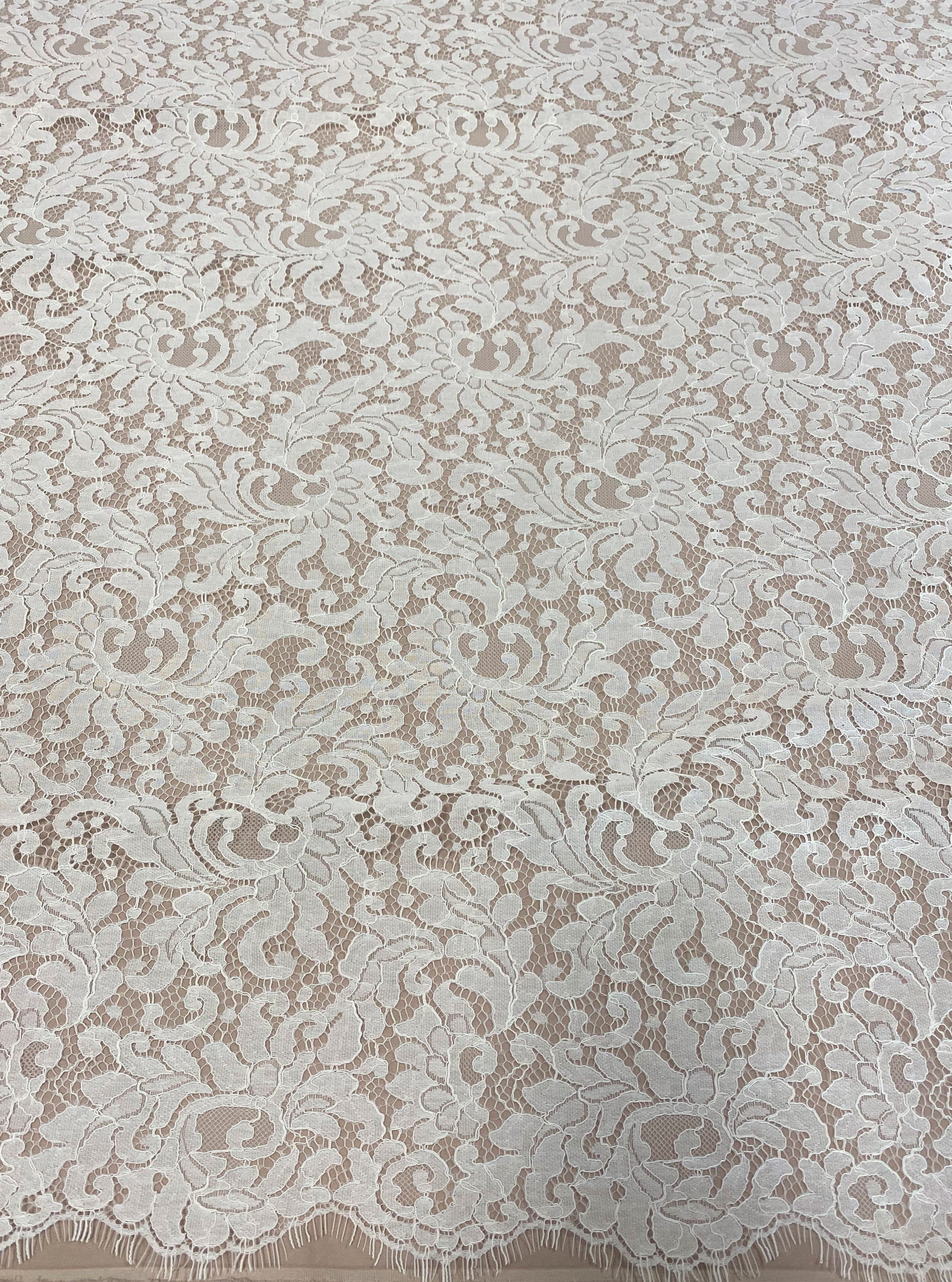 Ivory Corded Fine Lace — featuring scalloped edges and a corded texture, 130cm wide