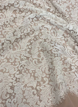 Ivory Corded Fine Lace — featuring scalloped edges and a corded texture, 130cm wide