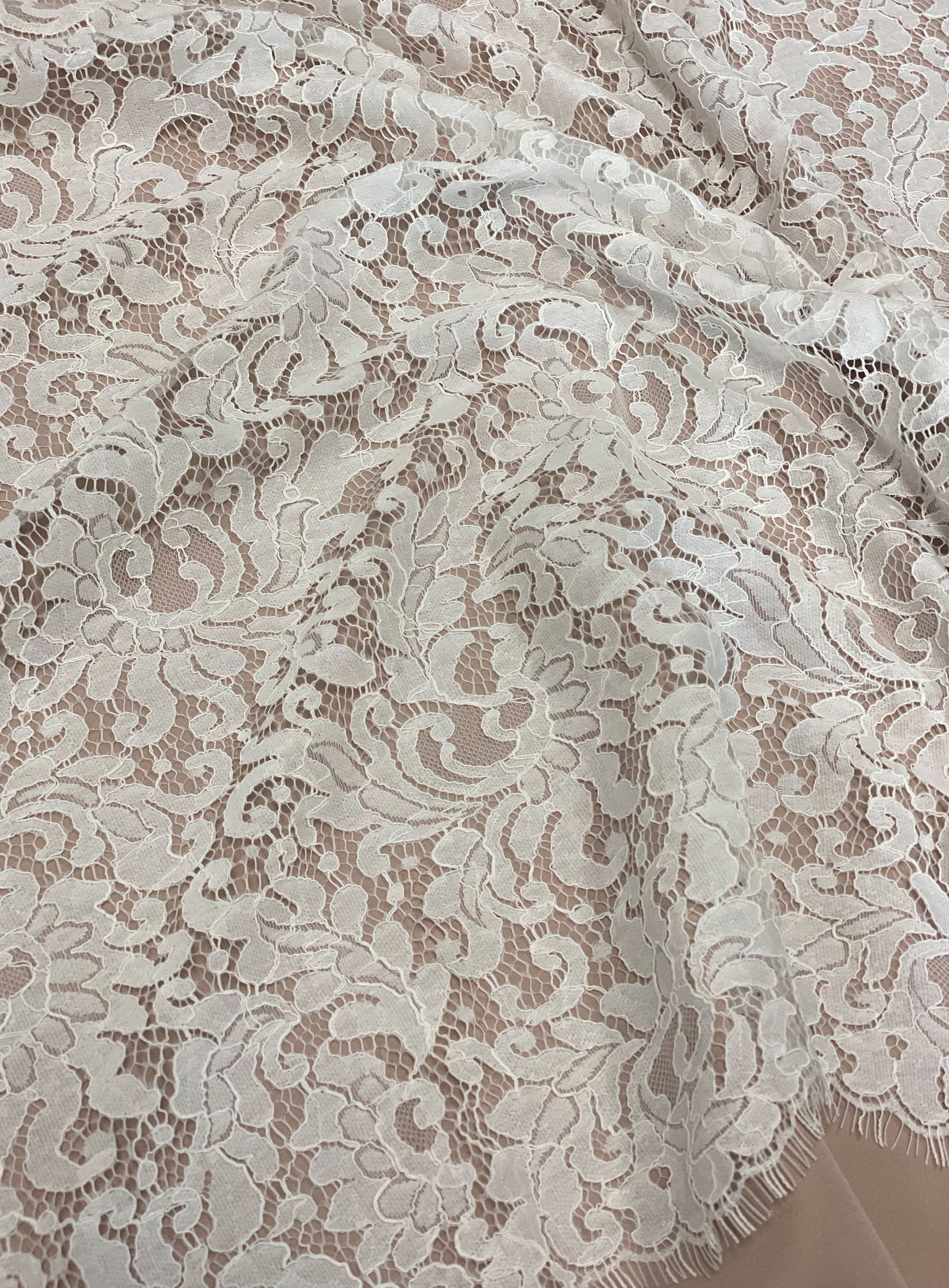 Ivory Corded Fine Lace — featuring scalloped edges and a corded texture, 130cm wide