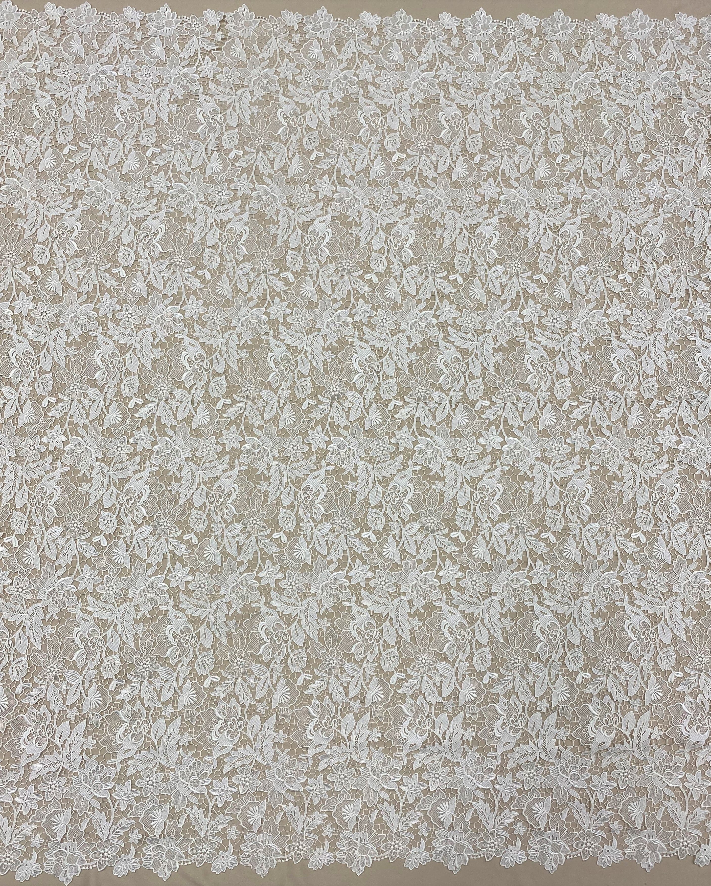 Ivory Floral Guipure Lace — featuring floral motifs and Guipure motifs, in nylon, 130cm wide