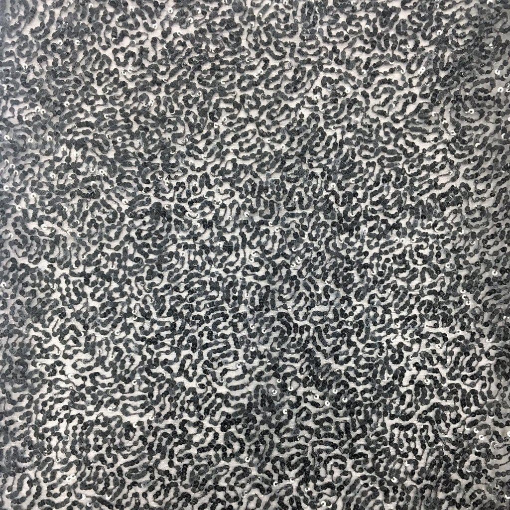 Black Sequin Georgette — heavily sequined on a 100% silk georgette base, with sequins running the length, 110cm wide