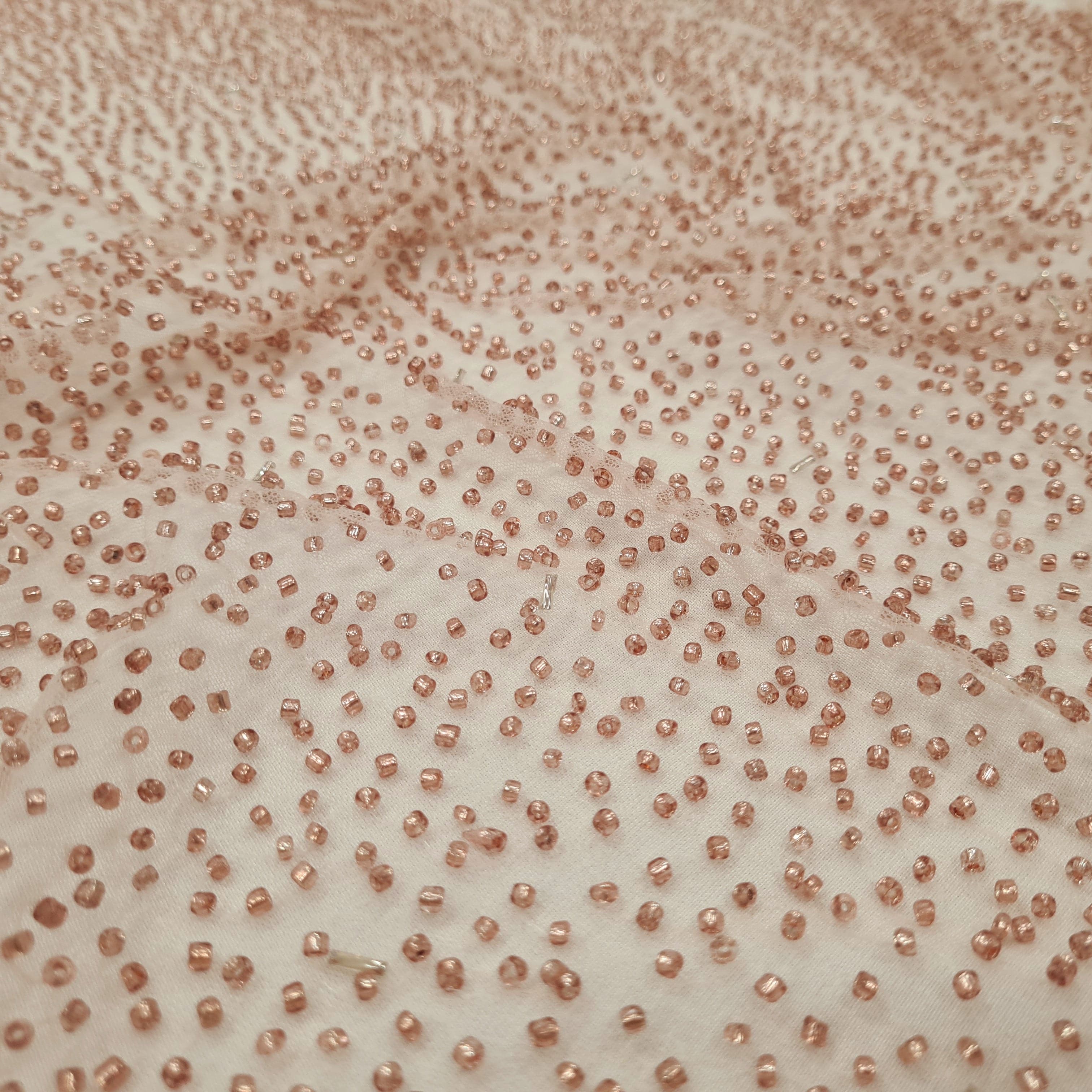 Blush Beaded Tulle — soft, 100% nylon, 110cm wide