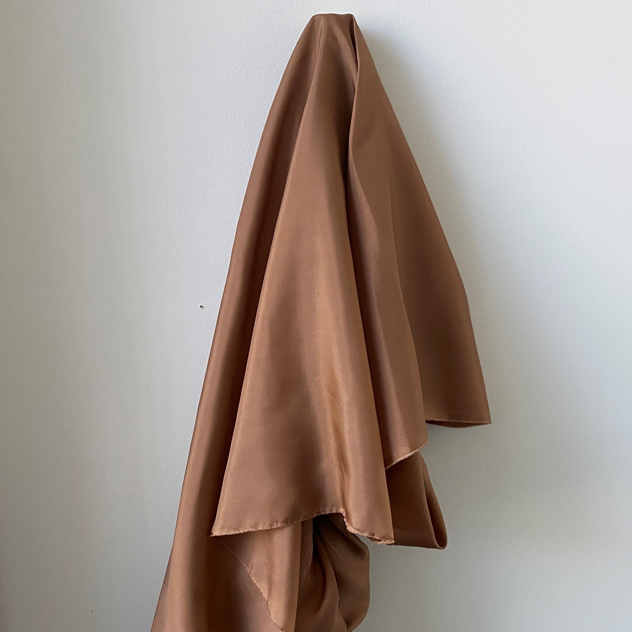 Toffee Habotai — soft with a light, airy drape and a smooth satin finish, 100% mulberry silk, 140cm wide