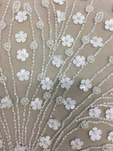 Ivory Floral Beaded Tulle — featuring hand-beading and sequins, 100% nylon, 140cm wide
