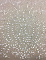 Ivory Floral Beaded Tulle — featuring hand-beading and sequins, 100% nylon, 140cm wide