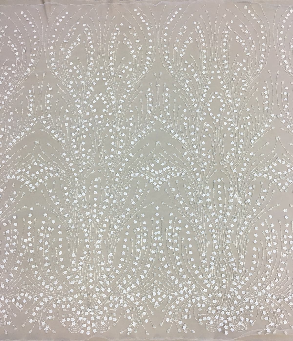Ivory Floral Beaded Tulle — featuring hand-beading and sequins, 100% nylon, 140cm wide