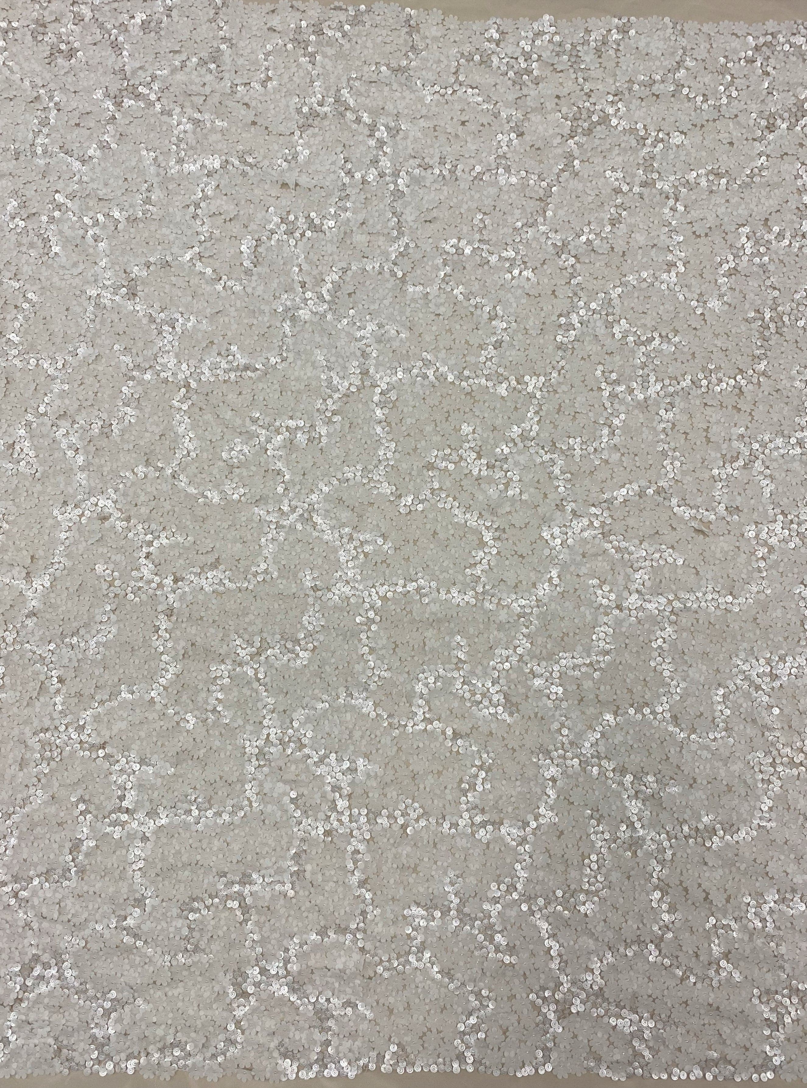 Ivory Sequined Floral Tulle — featuring floral motifs, a 3D floral design and hand-beading, 100% polyamide, 110cm wide