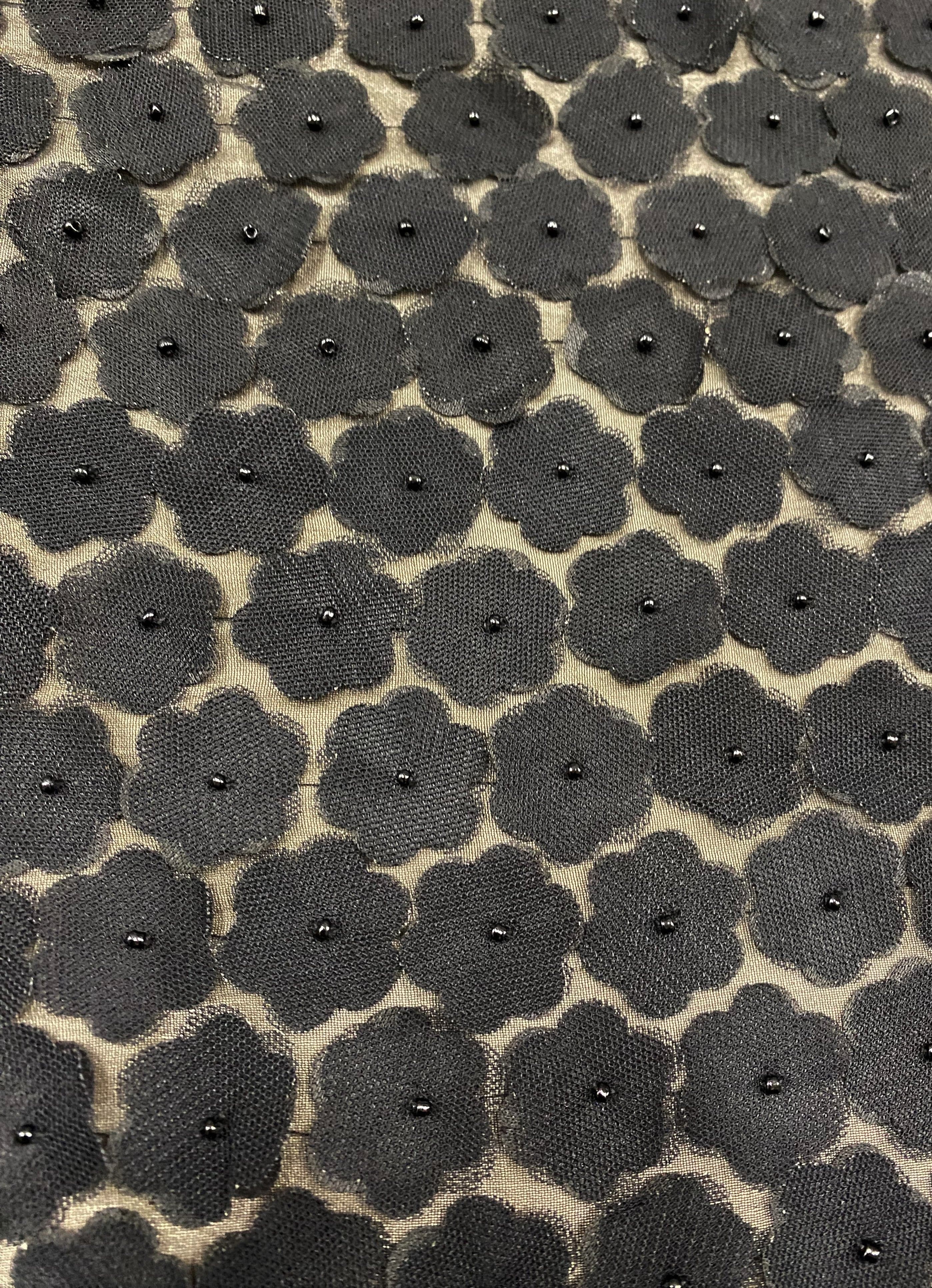 Black Floral Embellished Tulle — featuring floral motifs, a 3D floral design and hand-beading, 100% polyamide, 110cm wide