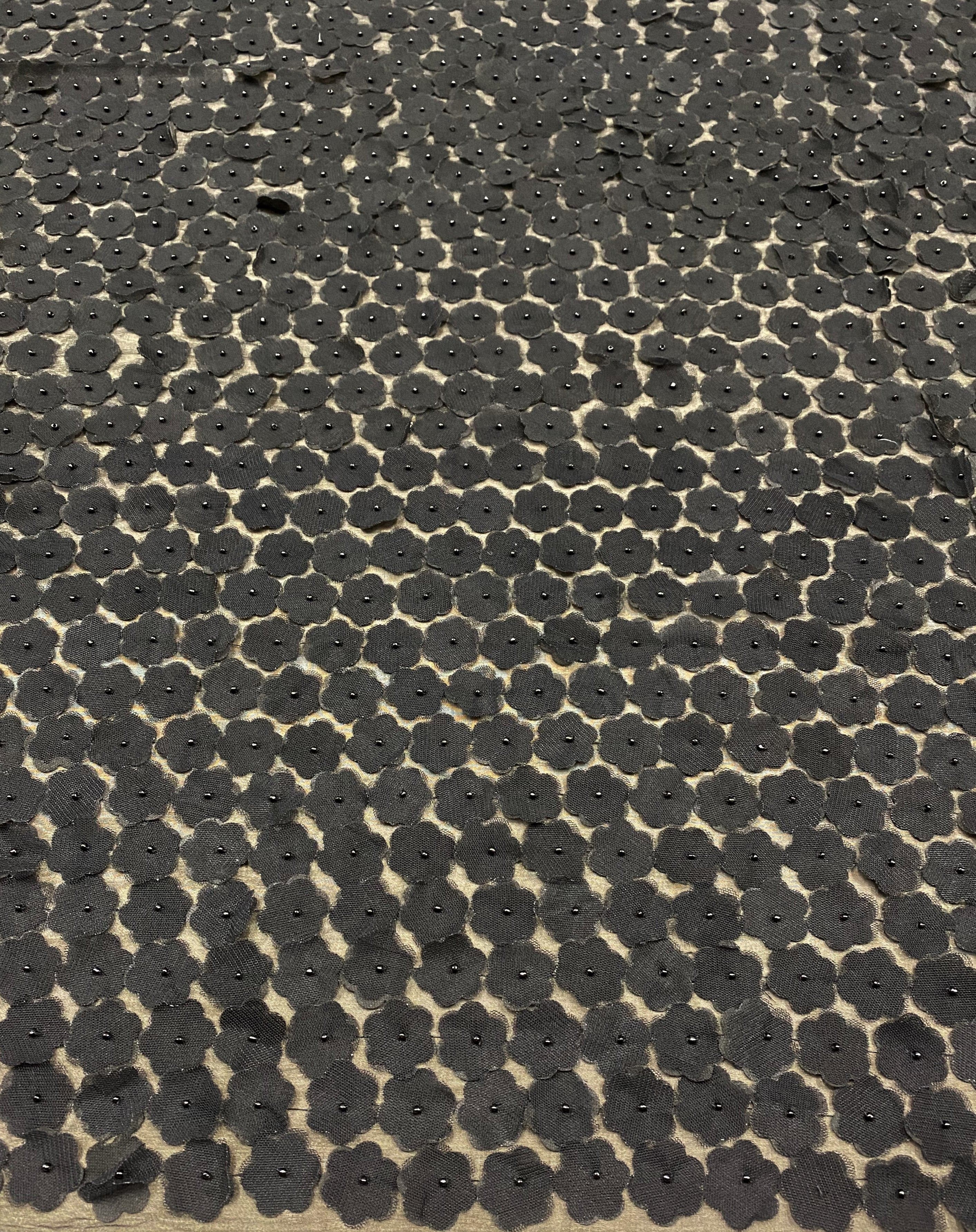 Black Floral Embellished Tulle — featuring floral motifs, a 3D floral design and hand-beading, 100% polyamide, 110cm wide