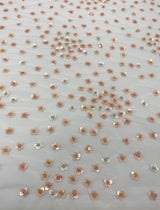 Ivory / Pink Floral Sequin Tulle — featuring hand-beading and sequins, 100% nylon, 110cm wide