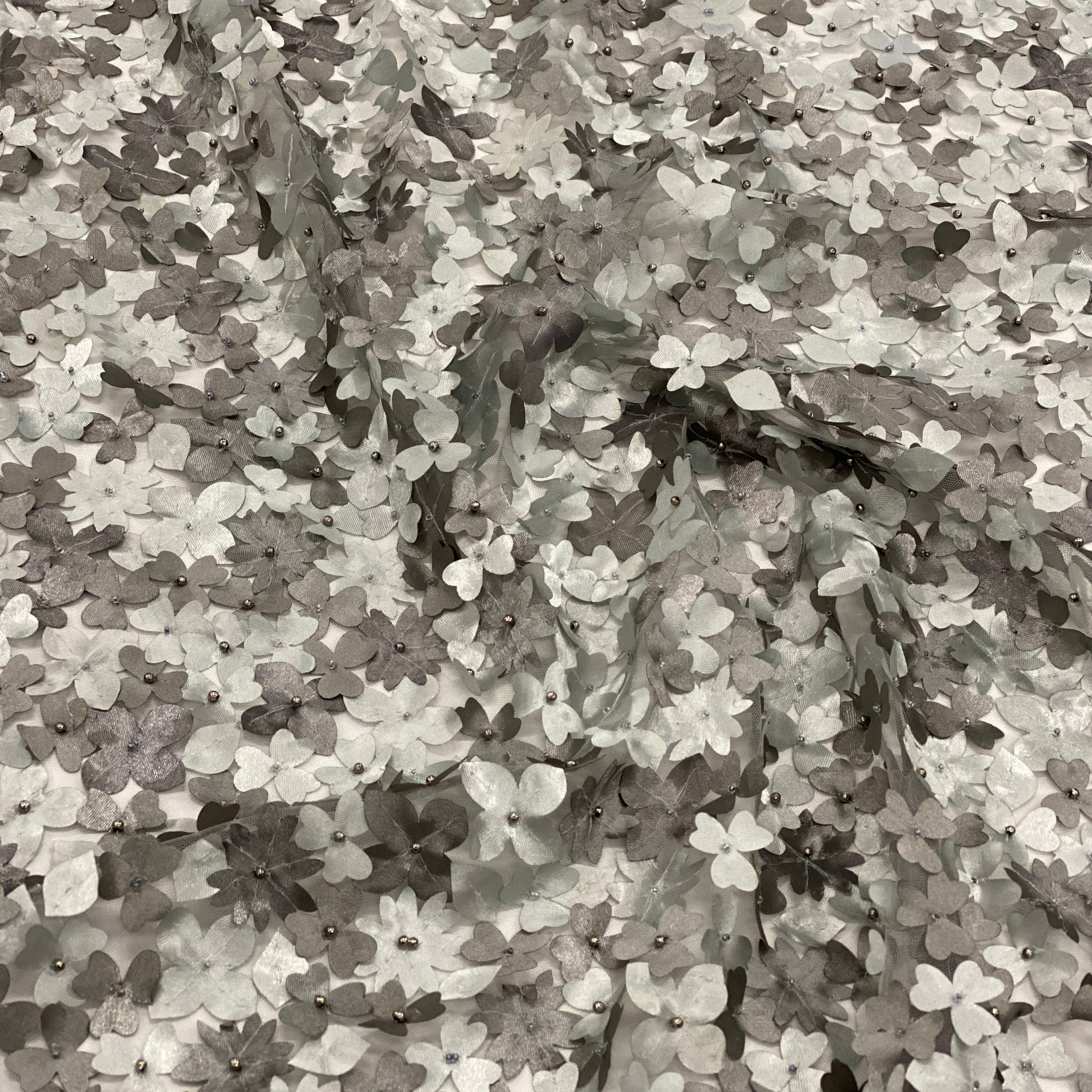 Gunmetal Floral Embellished Tulle — featuring floral motifs, a 3D floral design and hand-beading, 100% polyamide, 110cm wide