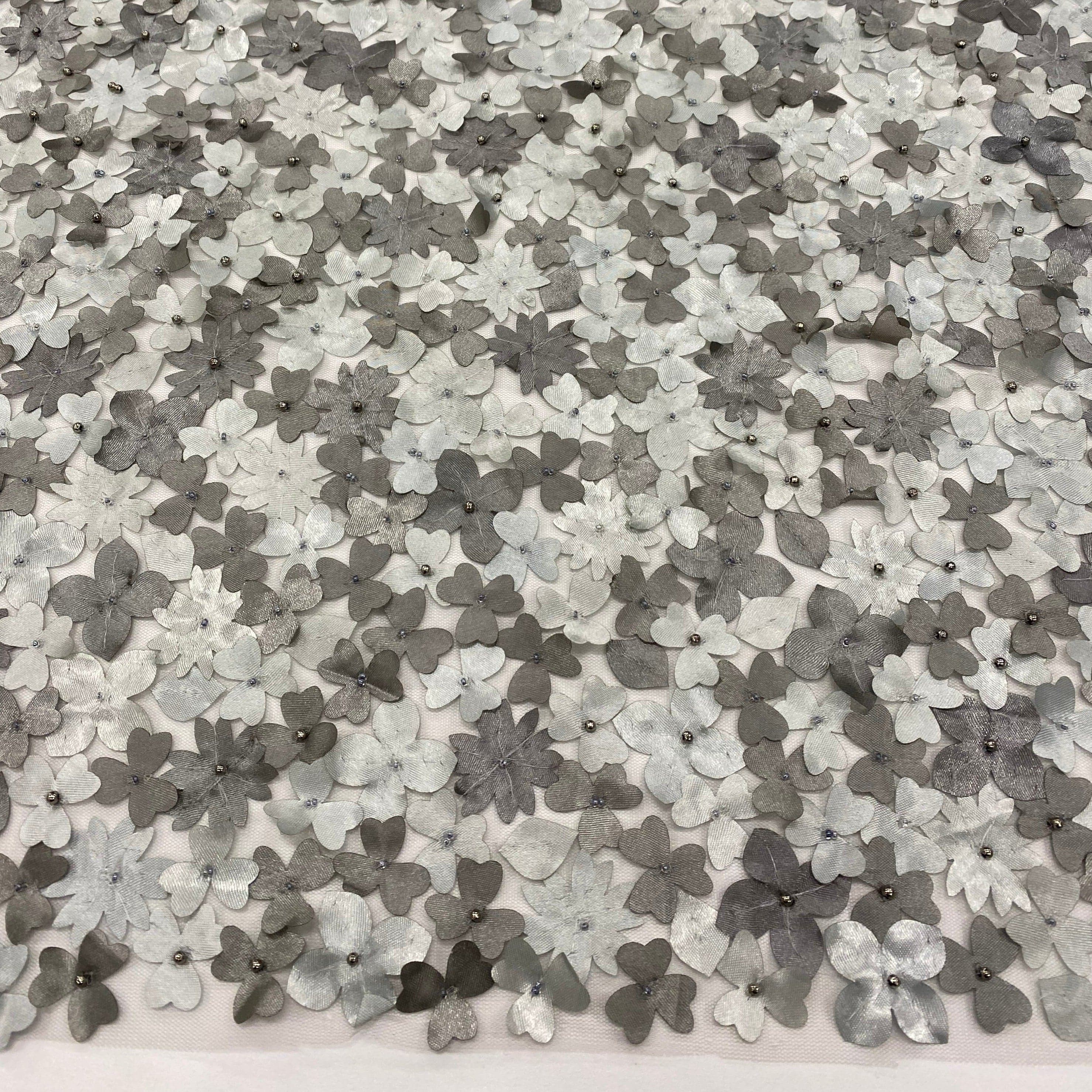Gunmetal Floral Embellished Tulle — featuring floral motifs, a 3D floral design and hand-beading, 100% polyamide, 110cm wide