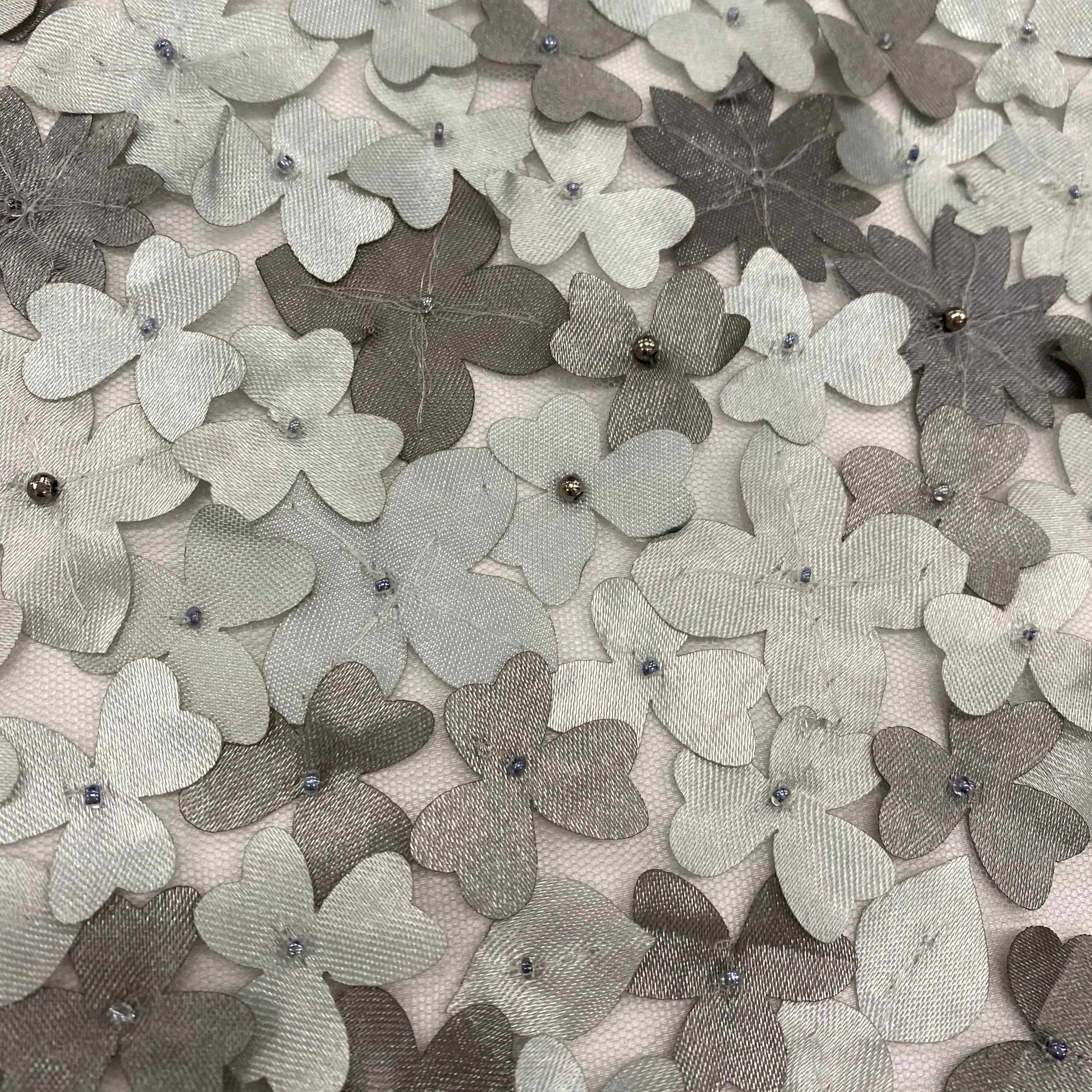 Gunmetal Floral Embellished Tulle — featuring floral motifs, a 3D floral design and hand-beading, 100% polyamide, 110cm wide