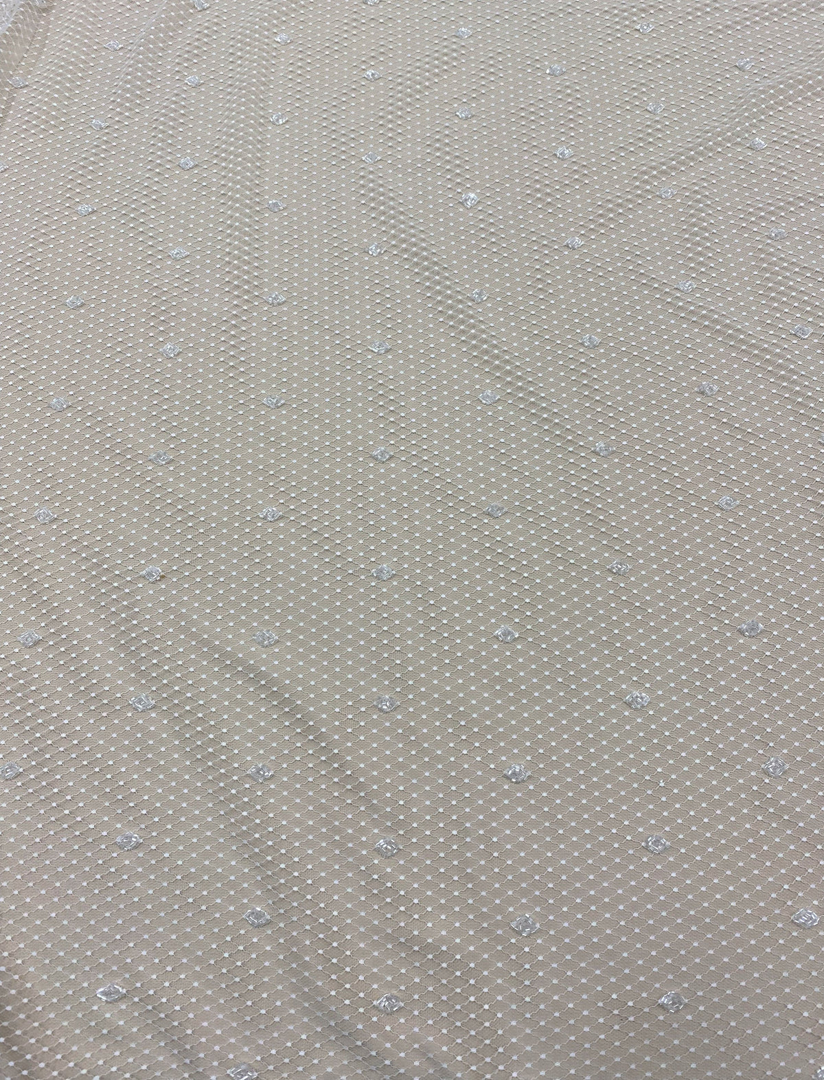Beaded Crosshatched Tulle (K25792) - Ivory