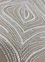 Ivory Embellished Tulle — featuring scalloped edges, hand-beading and sequins, 100% nylon, 140cm wide
