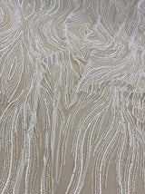 Ivory Embellished Tulle — featuring scalloped edges, hand-beading and sequins, 100% nylon, 140cm wide