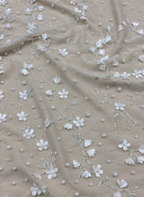 Ivory 3D Floral Embellished Tulle — featuring floral motifs and hand-beading, 100% polyamide, 140cm wide