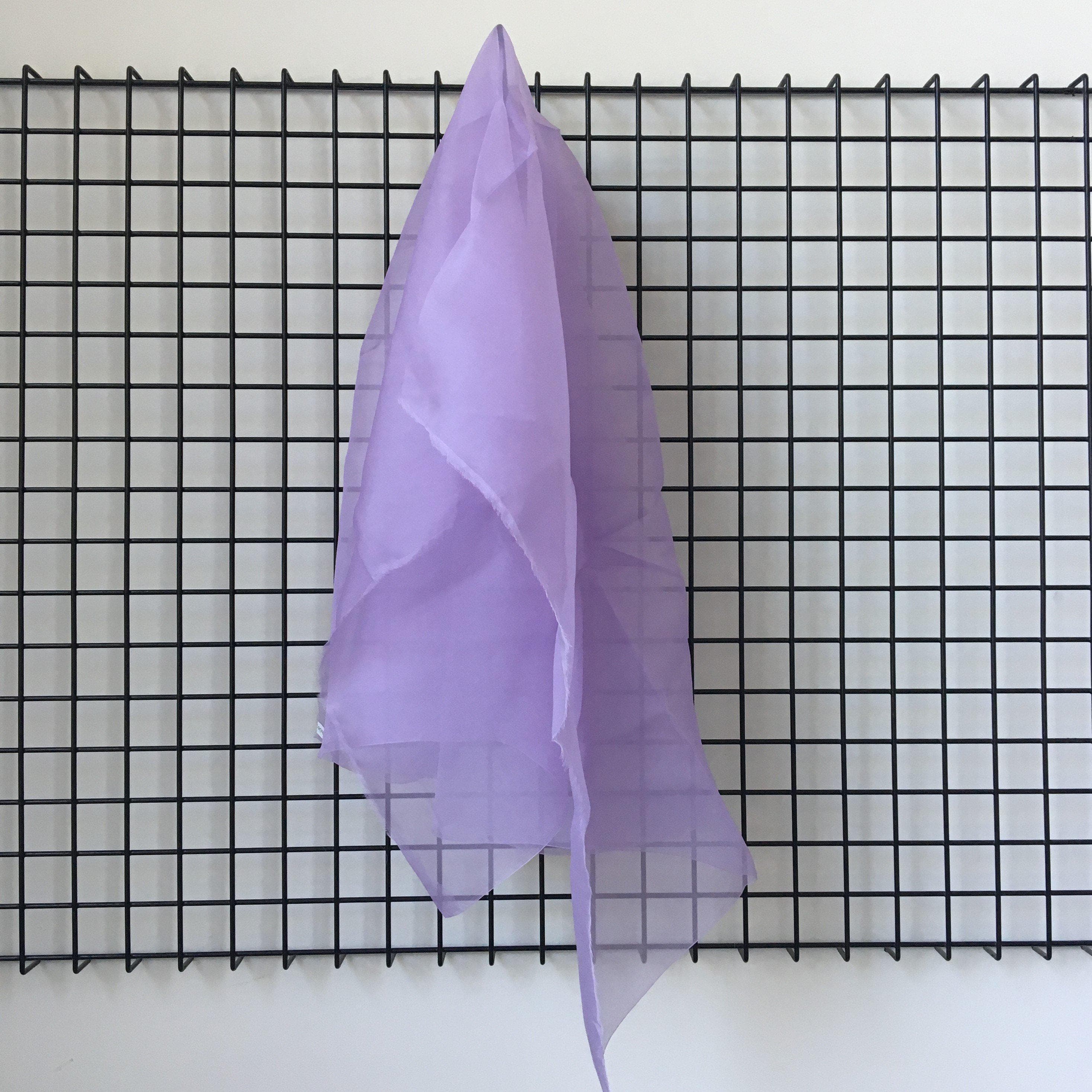 Lavender Silk Organza — lightweight, sheer and smooth with a low-sheen finish, 100% silk, 137cm wide