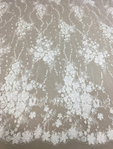 Ivory 3D Floral Tulle — featuring floral motifs and sequins, 50% rayon 50% nylon, 130cm wide
