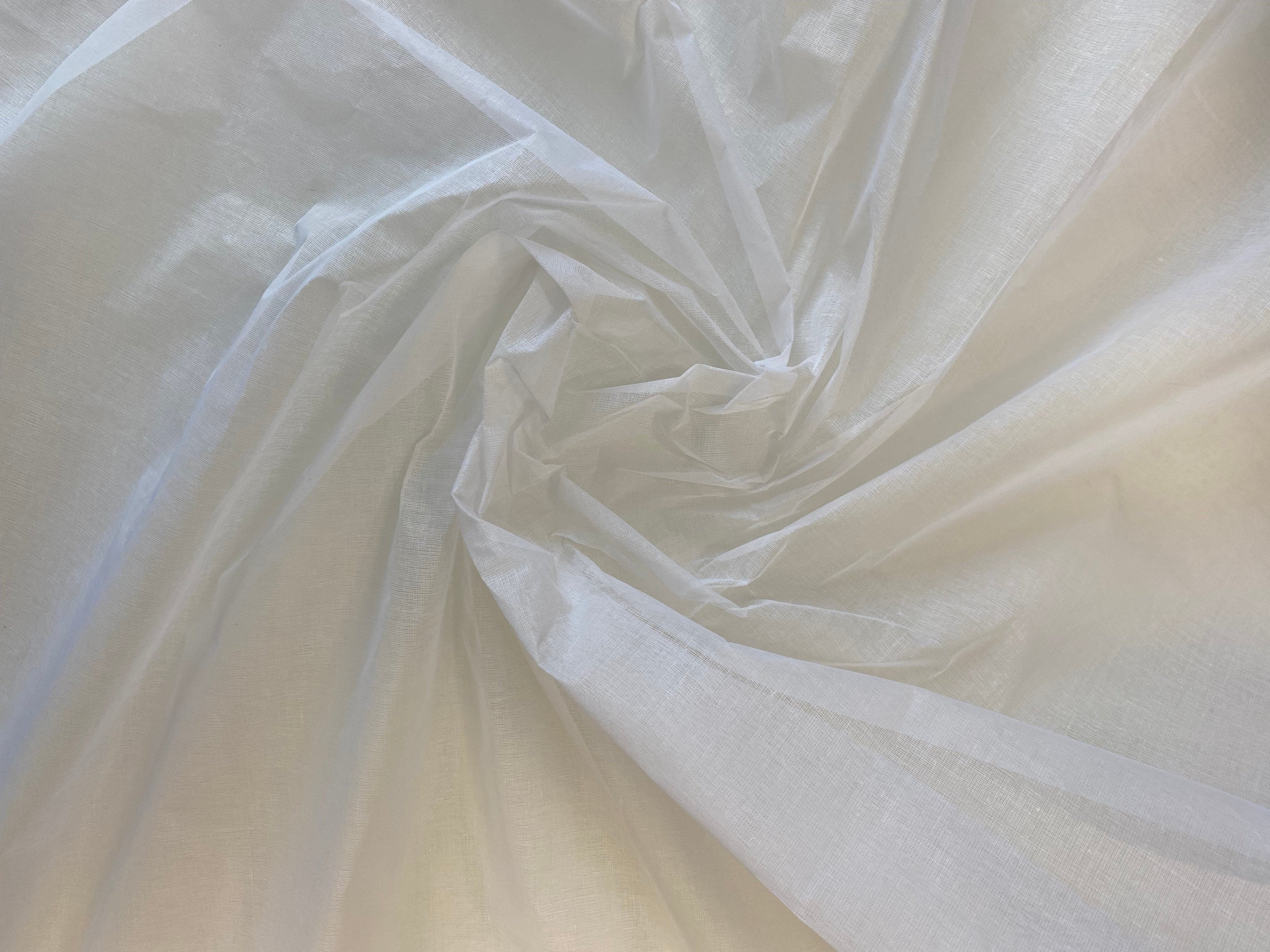 White Cotton Organdy — a lightweight, semi-sheer cotton with a crisp, stiff handle, 100% cotton