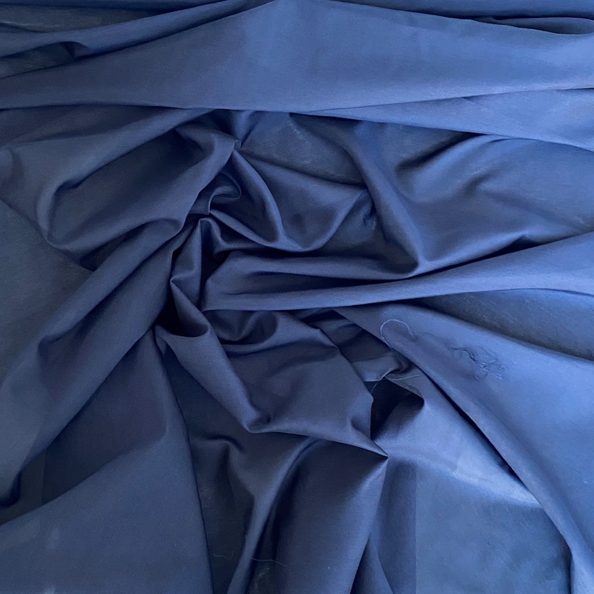 Navy Silk Cotton Voile — lightweight with a soft drape, a subtle texture and a low-sheen luster finish, 30% mulberry silk, 70% cotton, 137cm wide