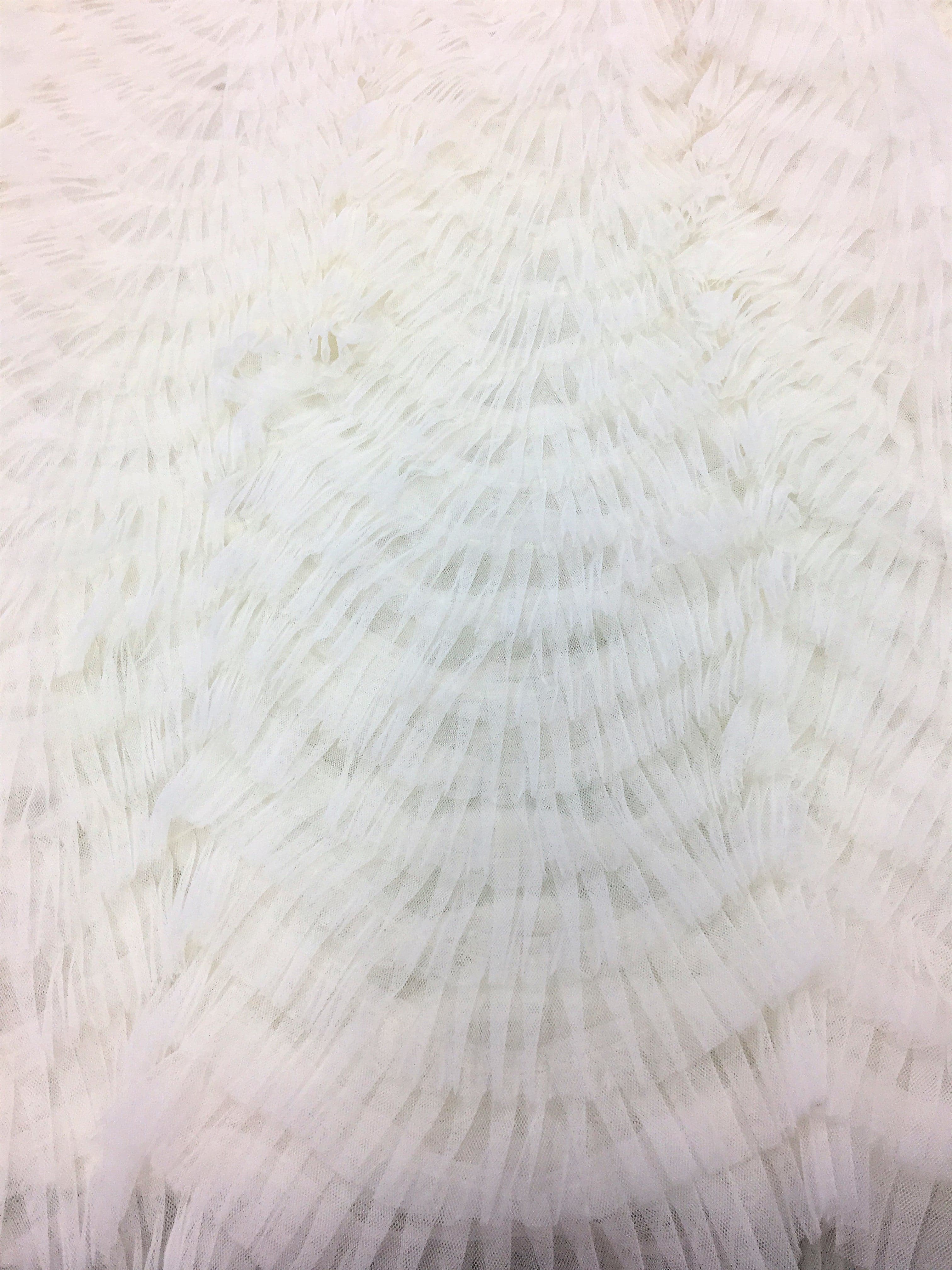 Ivory Ruffled Tulle — soft, 100% nylon, 135cm wide