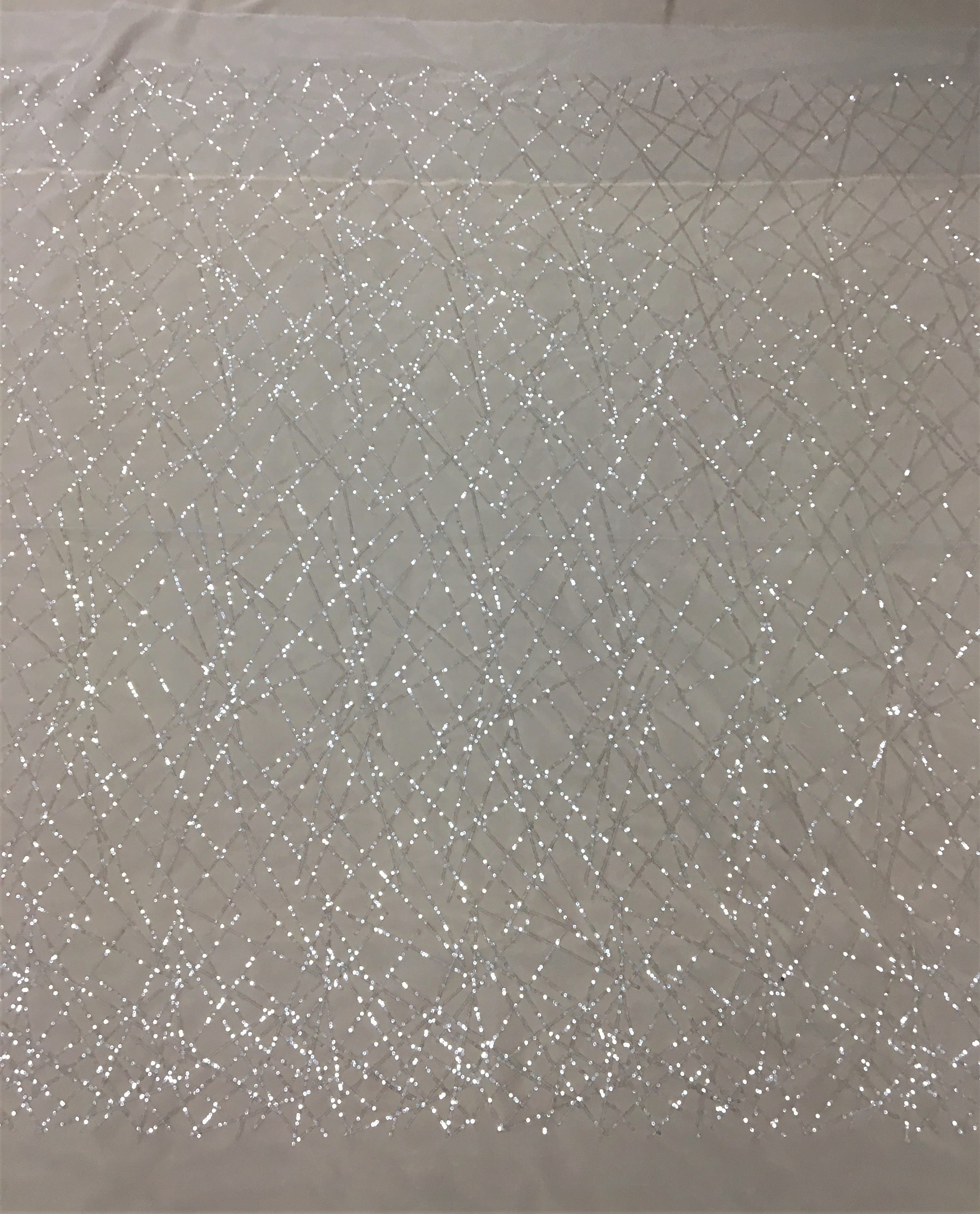 Ivory Sequined Tulle — featuring sequins, 60% rayon 40% nylon, 140cm wide
