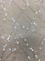 Ivory Sequined Tulle — featuring sequins, 60% rayon 40% nylon, 140cm wide