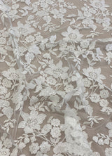 Ivory Embellished Floral Tulle — featuring floral motifs and hand-beading, 60% rayon 40% nylon, 140cm wide