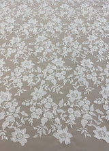 Ivory Embellished Floral Tulle — featuring floral motifs and hand-beading, 60% rayon 40% nylon, 140cm wide