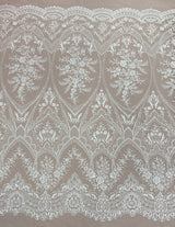 Ivory Embellished Tulle — featuring floral motifs, hand-beading and sequins, 60% rayon 40% nylon, 140cm wide