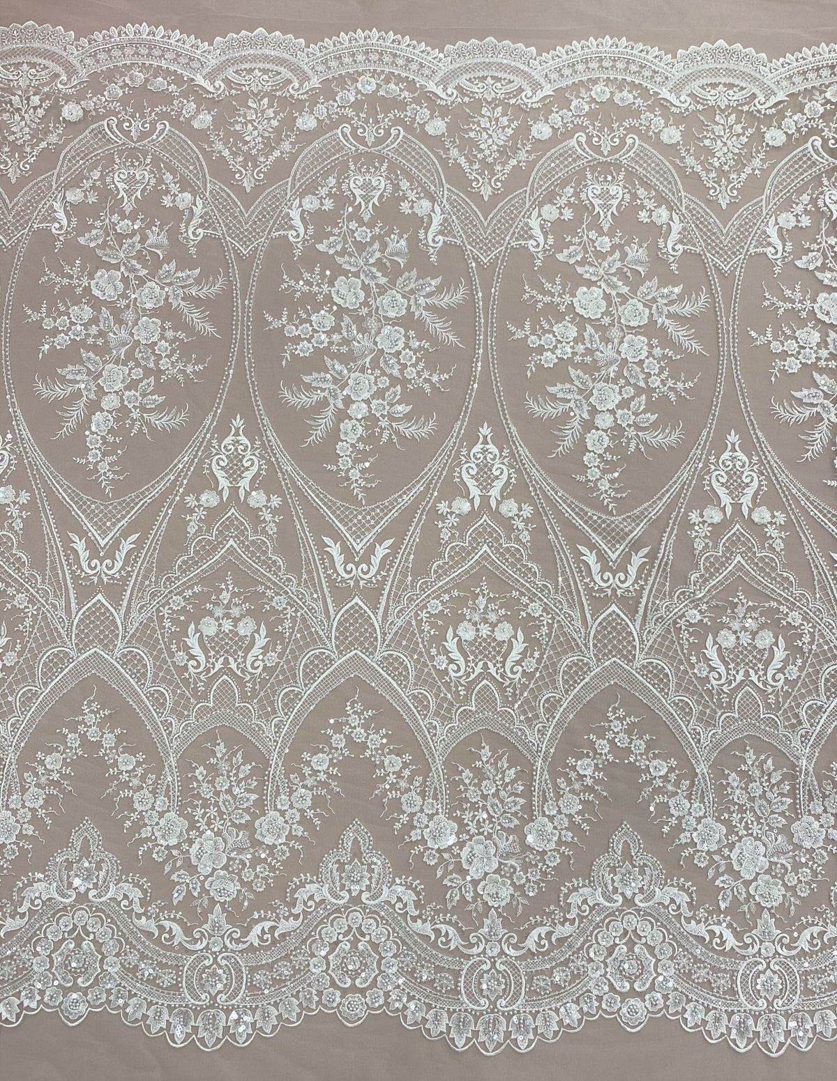 Ornate Motif Embellished Tulle (VJ96039) - Ivory