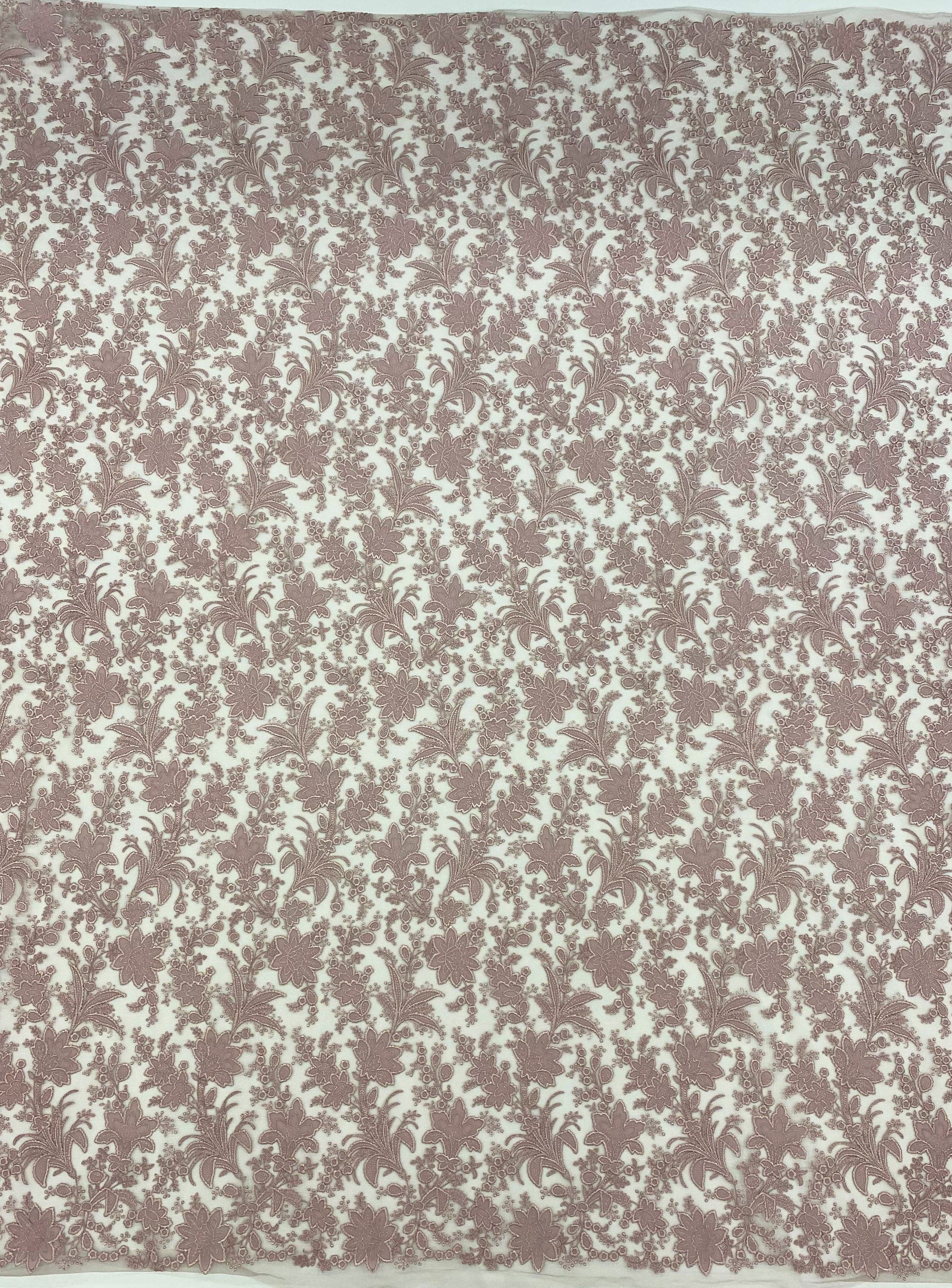 Tea Rose Floral Embroidered Tulle — featuring floral motifs, 60% polyester 40% nylon, 130cm wide