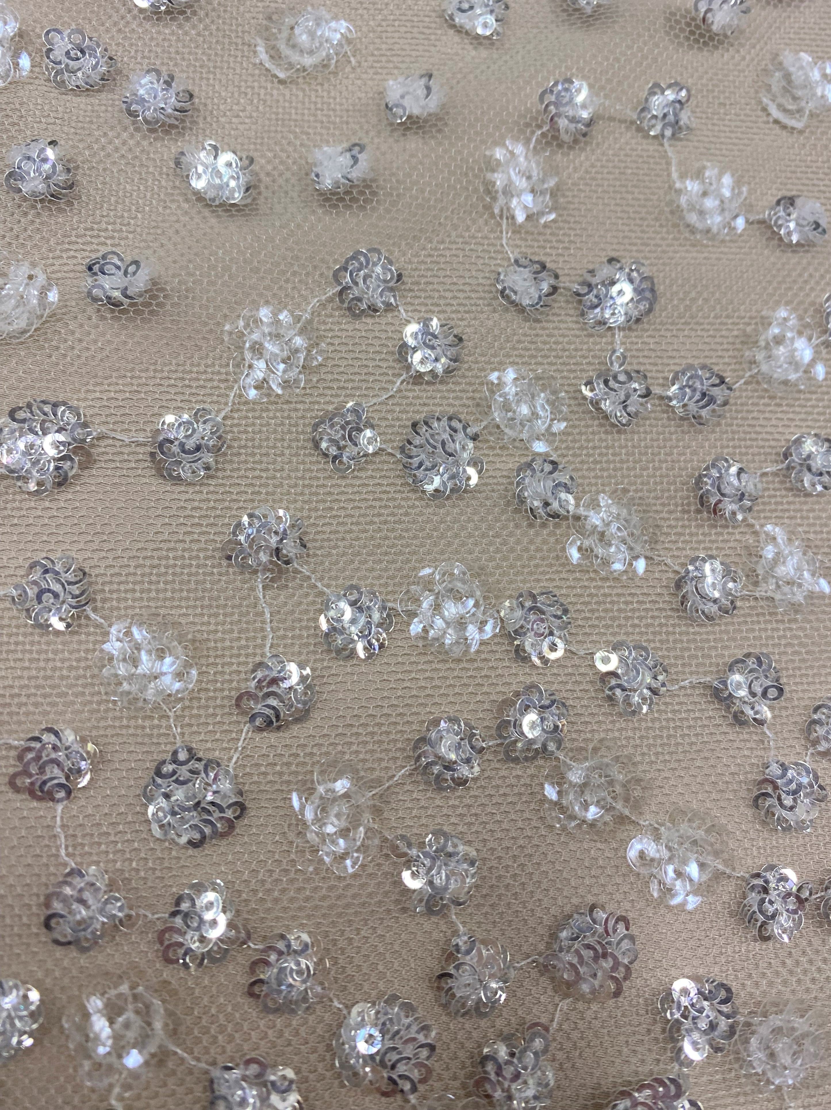 Silver Sequined Tulle — featuring sequins, 50% nylon 50% rayon, 135cm wide