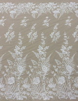 Ivory Embroidered Floral Tulle — featuring floral motifs, hand-beading and sequins, 50% nylon 30% polyester 20% rayon, 130cm wide