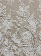Ivory Embroidered Floral Tulle — featuring floral motifs, hand-beading and sequins, 50% nylon 30% polyester 20% rayon, 130cm wide