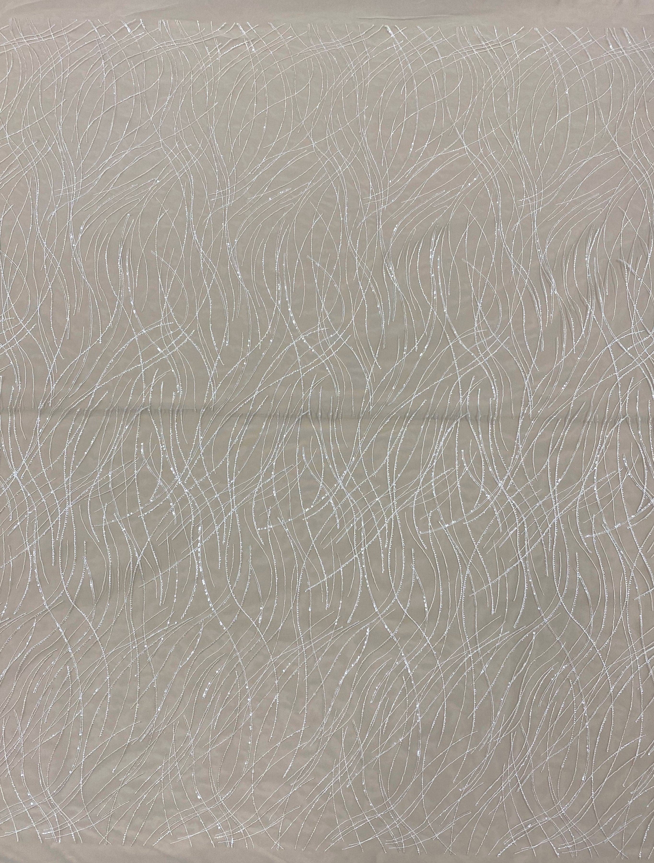Ivory Embroidered Sequined Tulle — featuring sequins, 50% rayon 50% nylon, 130cm wide
