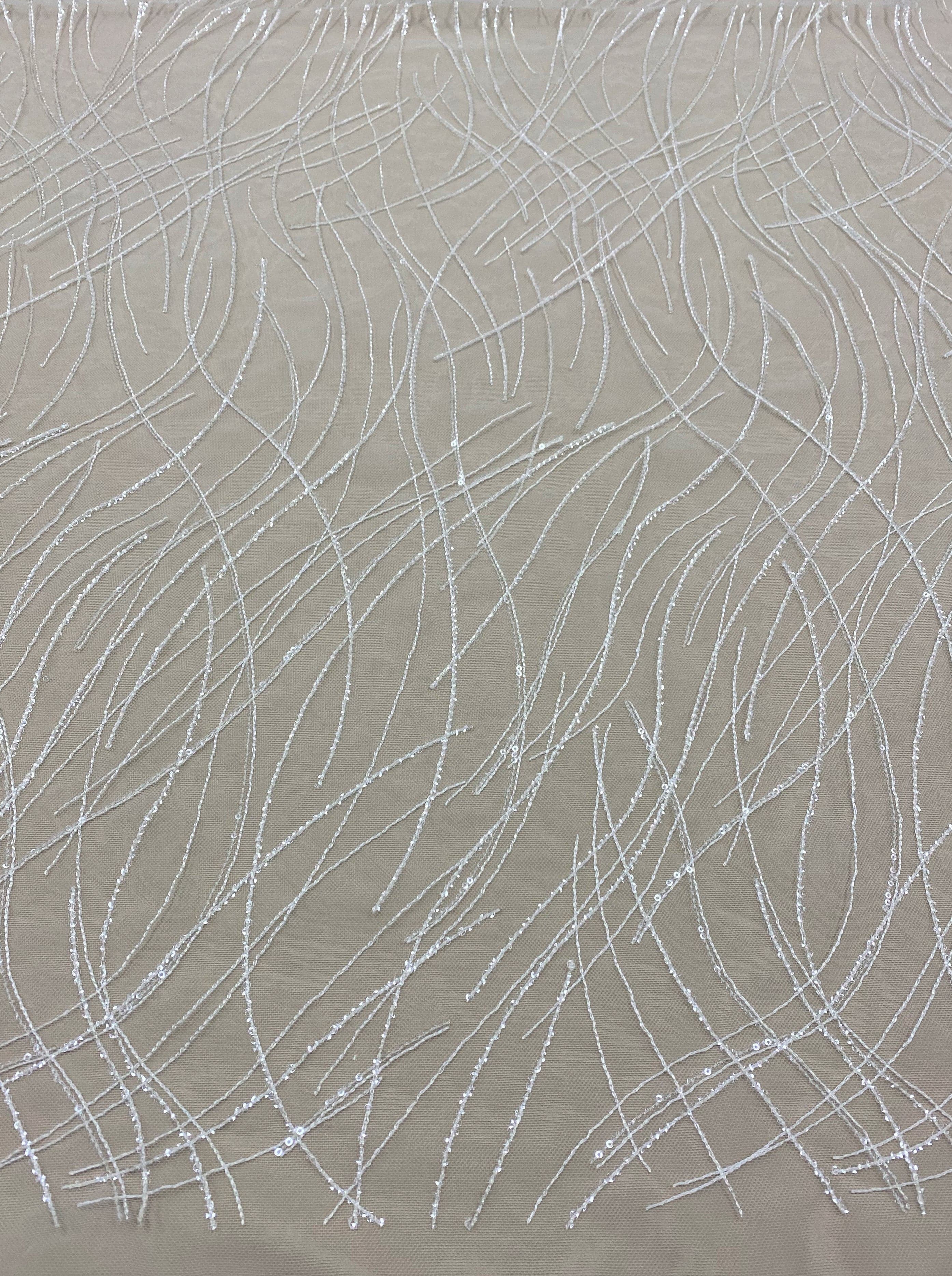 Ivory Embroidered Sequined Tulle — featuring sequins, 50% rayon 50% nylon, 130cm wide