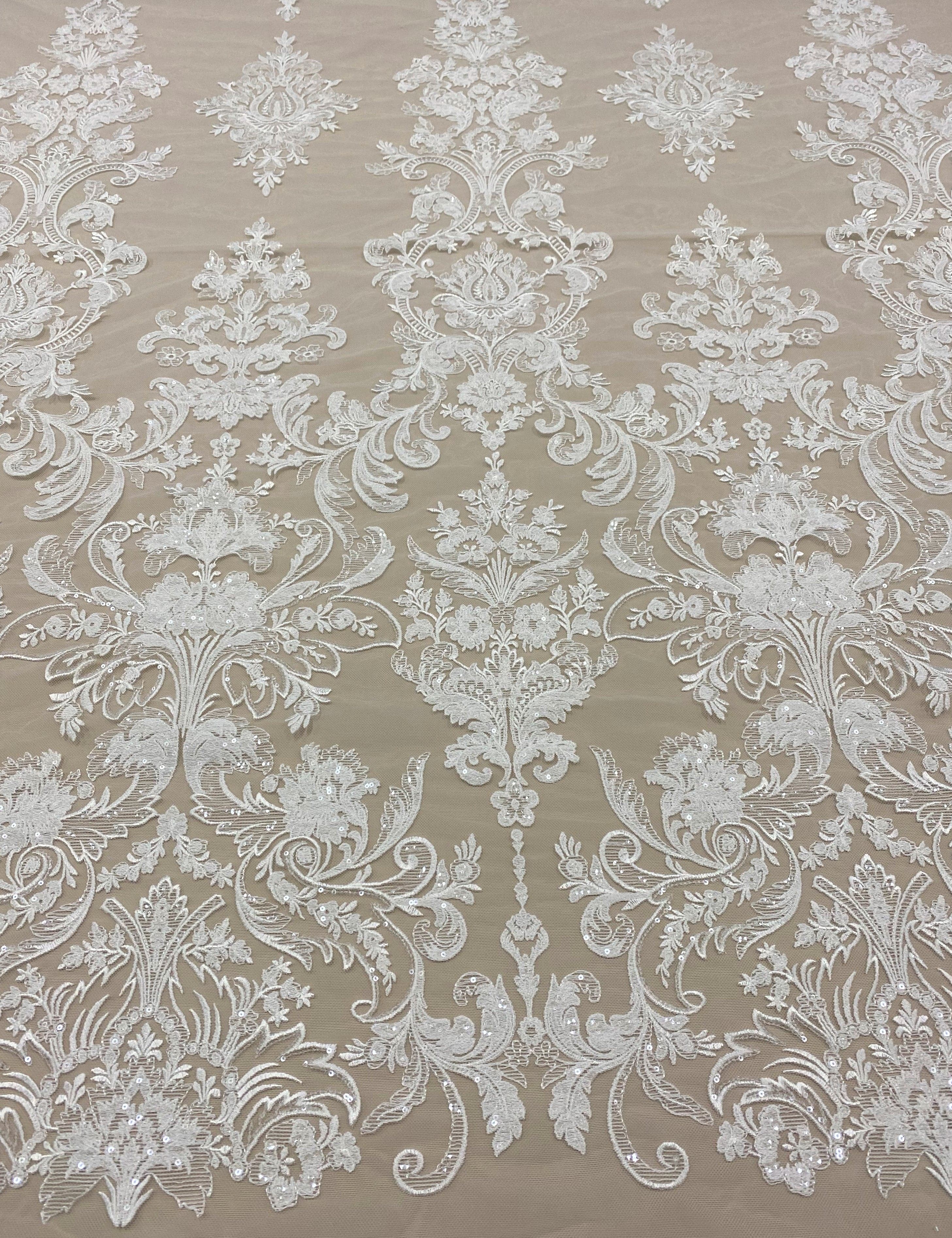Ivory Embroidered Floral Tulle — featuring sequins, 50% nylon 30% polyester 20% rayon, 130cm wide