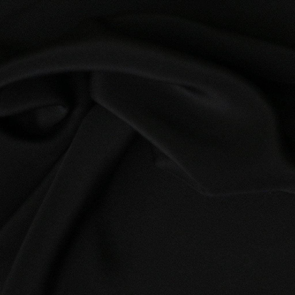 Black Crepe De Chine — lightweight with a low-sheen matte finish and a soft, fluid drape, 100% mulberry silk, 137cm wide