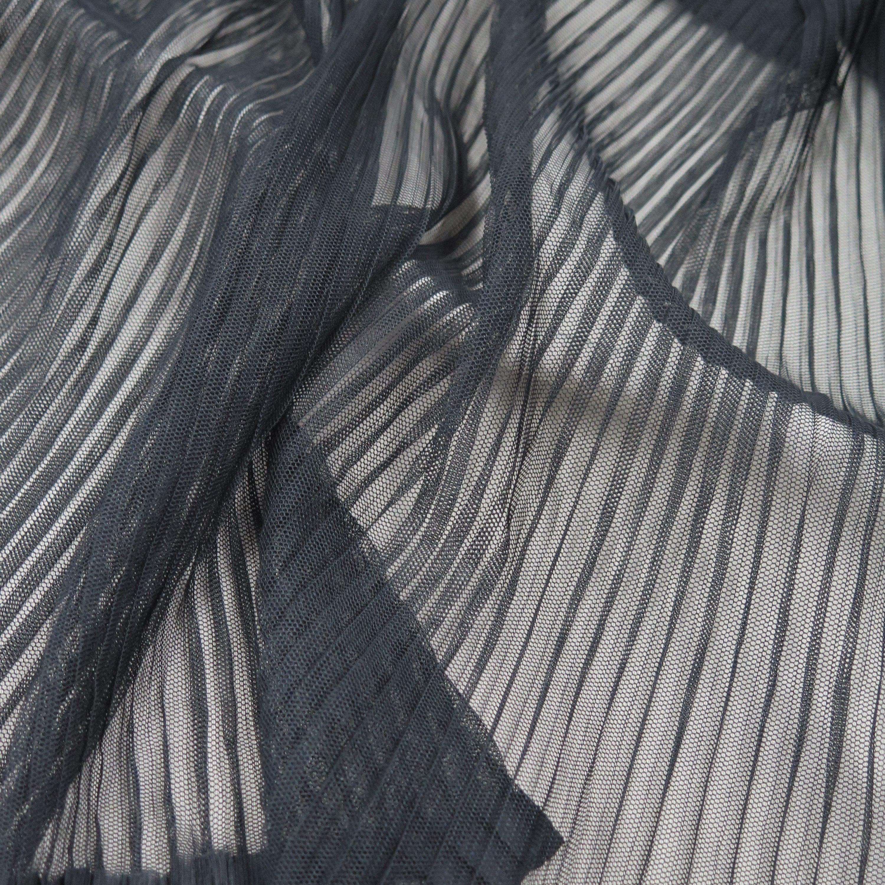 Black Pleated Tulle — lightweight and soft, 100% polyester, 145cm wide
