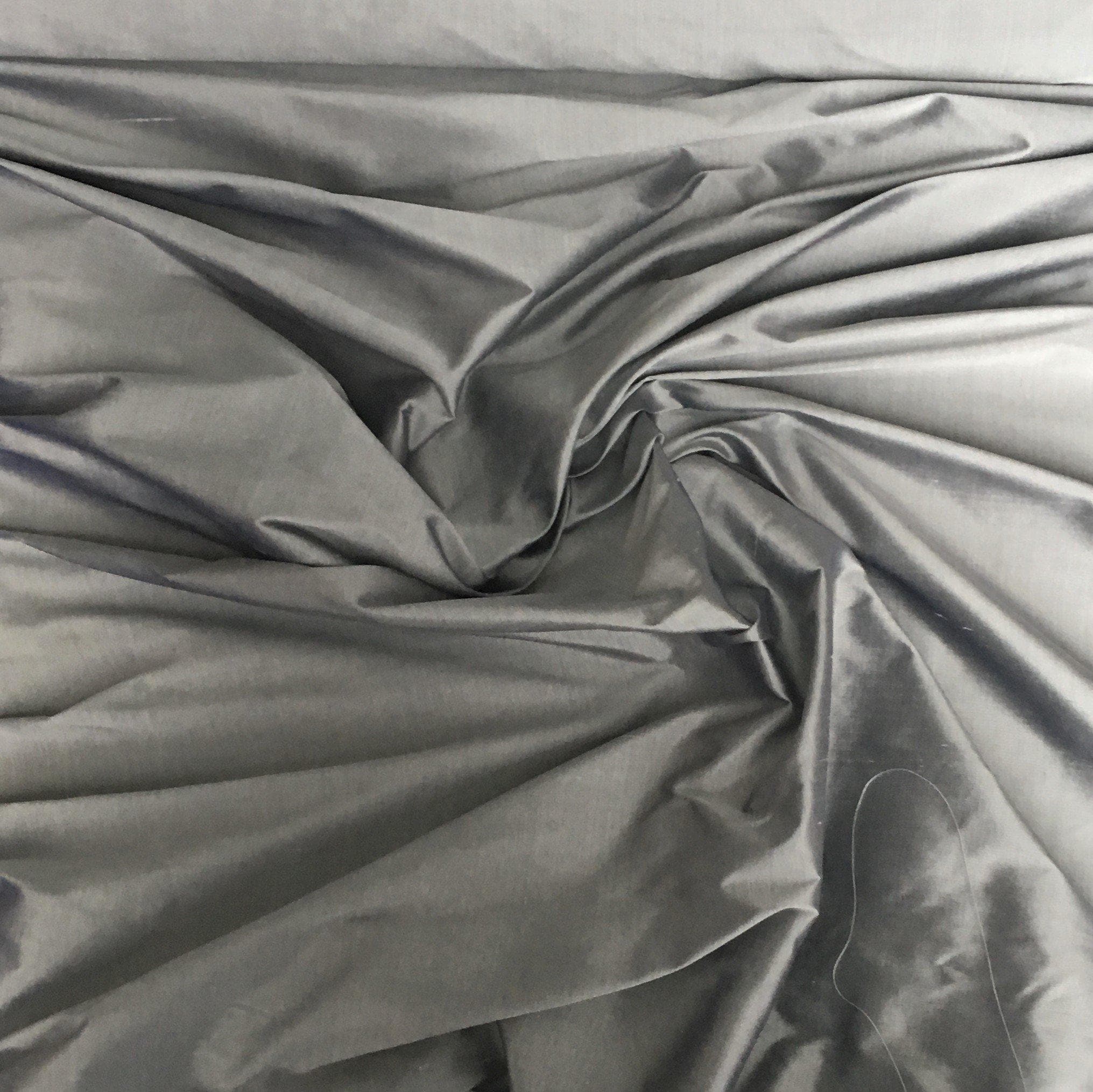 Gunmetal Silk Dupion — mid-weight and crisp with a lightly slubbed texture, 100% silk, 137cm wide