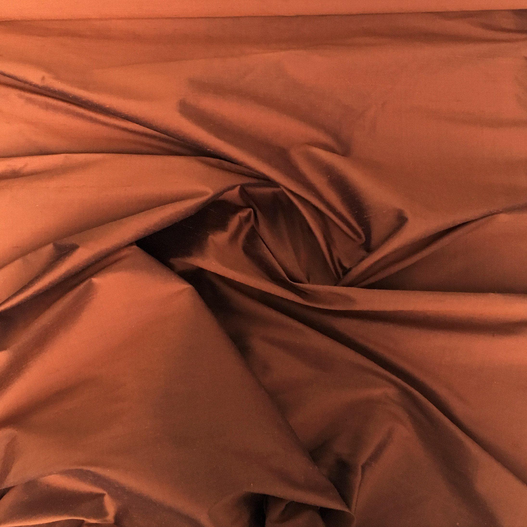 Terracotta Silk Dupion — mid-weight and crisp with a lightly slubbed texture, 100% silk, 137cm wide