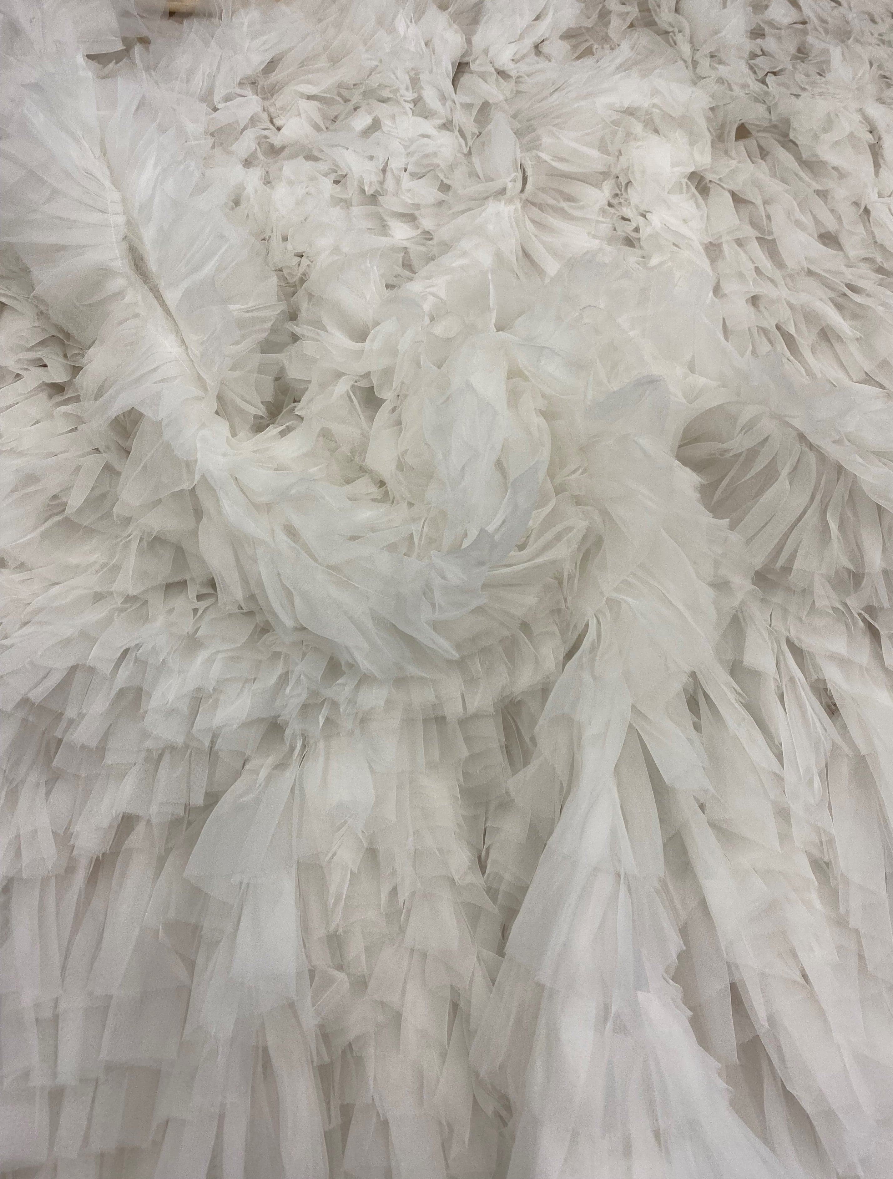 Ivory Organza Ruffle Tulle — soft, 100% polyamide, 140cm wide